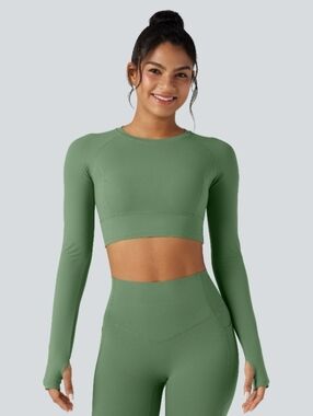 Alphalete Green Long Sleeve Crop Workout Top Size M